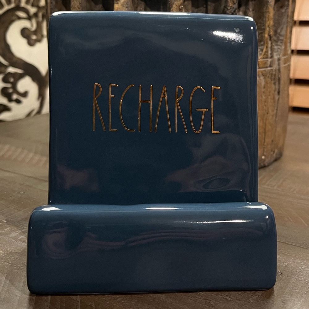 Rae Dunn ‘Recharge’ Blue Ceramic Phone Stand - Picture 2 of 5
